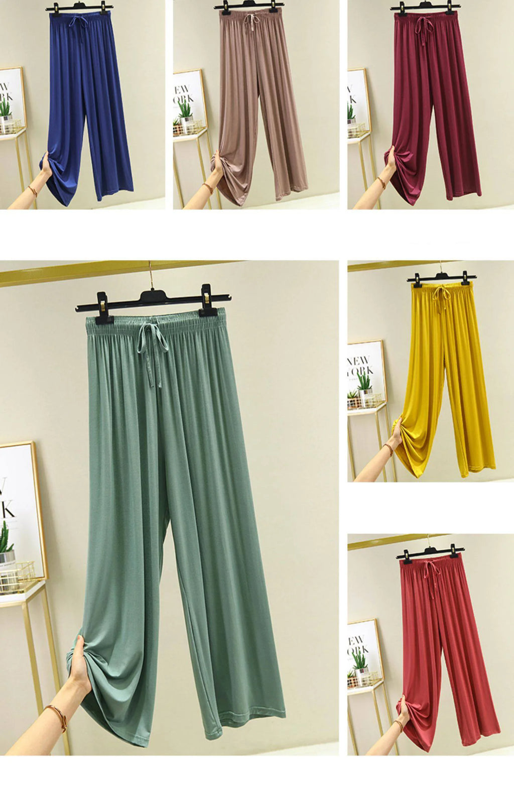 AINICEXIN Women's Wide Leg Pants - High Waist Casual Modal Trousers