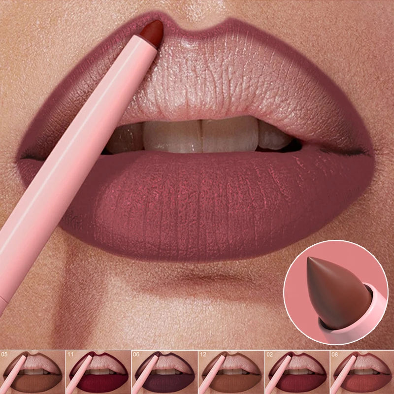 12 Colors Matte Red Brown Lipliner Pencil Waterproof Non-stick Cup Slim Lipstick Make Up Nude Pink Lip Liner Outline Lip Contour