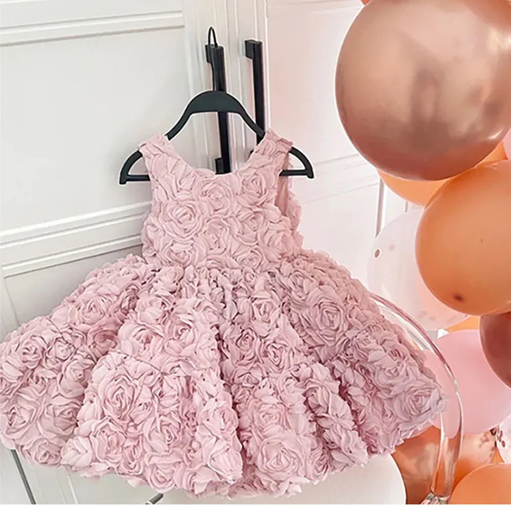 HETISO Flower Baby Dresses Sleeveless Elegant Children Holiday Party Prom Ball Gown Tutu Girl's Ceremonial Dress 1-8 Years