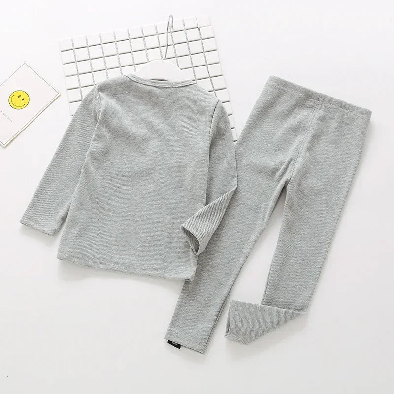 Kids Unisex Ribbed Cotton Pajama Set - Long Sleeve Pullover & Pants