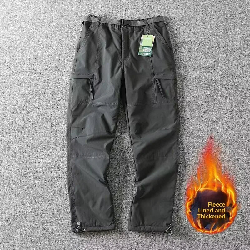 Outdoor Workwear Pants Men'S Loose Fleece Lined Thick Soft Hiking Mountain Climbing Windproof Waterproof Jacket Pants