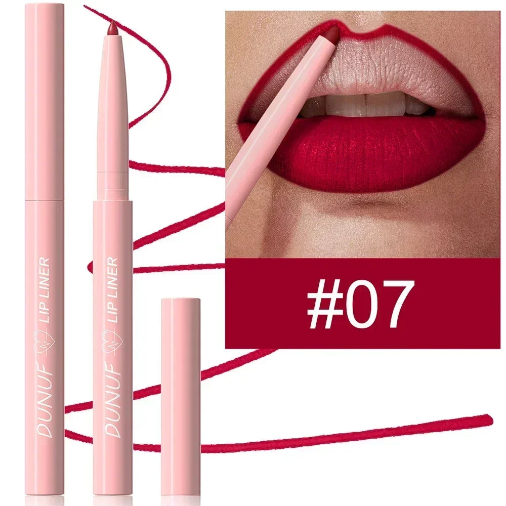 Dunuf 12 Color Velvet Matte Lipliner Pencil Waterproof Non-Stick Cup Lipstick Nude Pink Lip Liner Outline Lips Contour Makeup