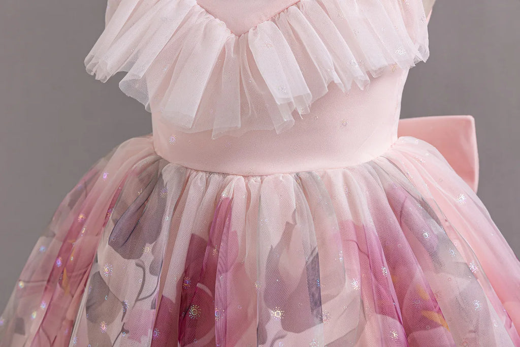HETISO Gradient Floral Princess Dress for Girls Ruffle Lace Elegant Kid's Party Gown Festa Junina Style Ages 4-10 Years
