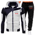 Tracksuit Audi Car Logo Print Sportswear 2 Pieces Sets Warm Fleece Clothing Hooded Sweatshirt+Pants Sport Suit Audi Men Clothing