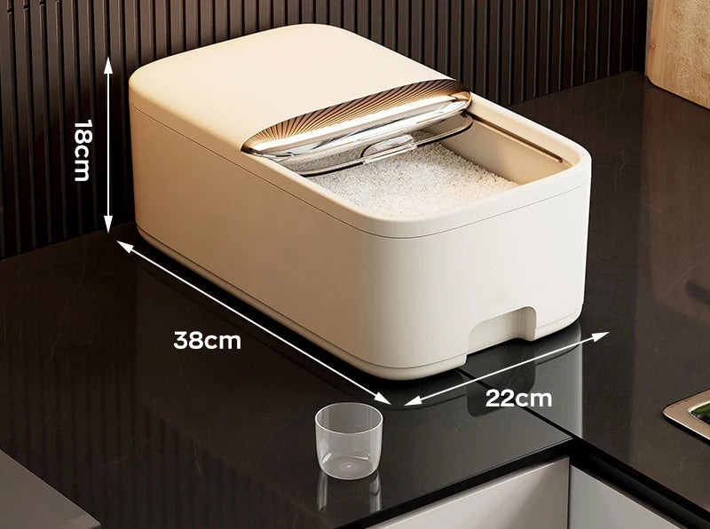 Caja de almacenamiento de arroz de 10 kg para el hogar con tapa, a prueba de insectos y humedad, caja de arroz, tarro sellado para granos, contenedor de cocina para almacenar granos secos
