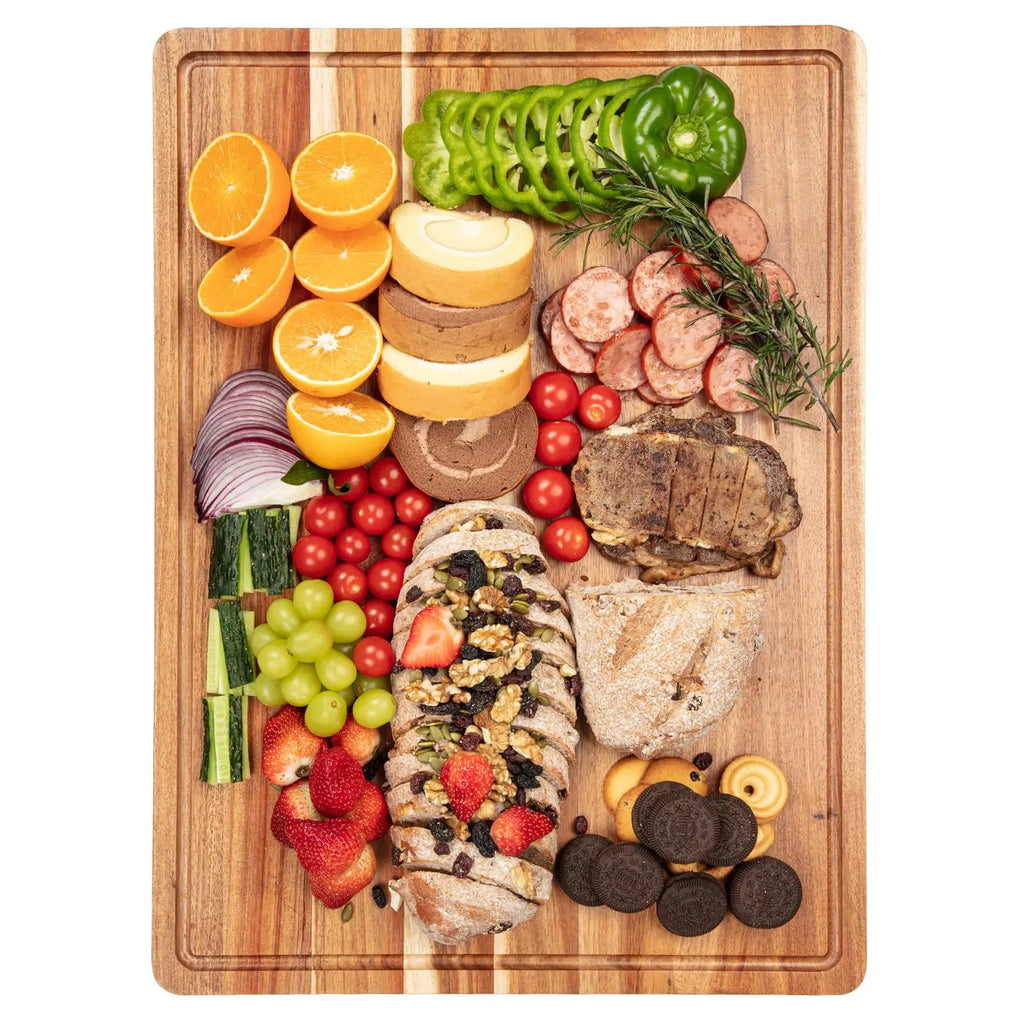 Acacia Wood Cutting Board 24x18 inch, Butcher Block Cutting Board with Handle Juice Groove for Kitchen, Extra Large Charcuterie Boards Chopping Board