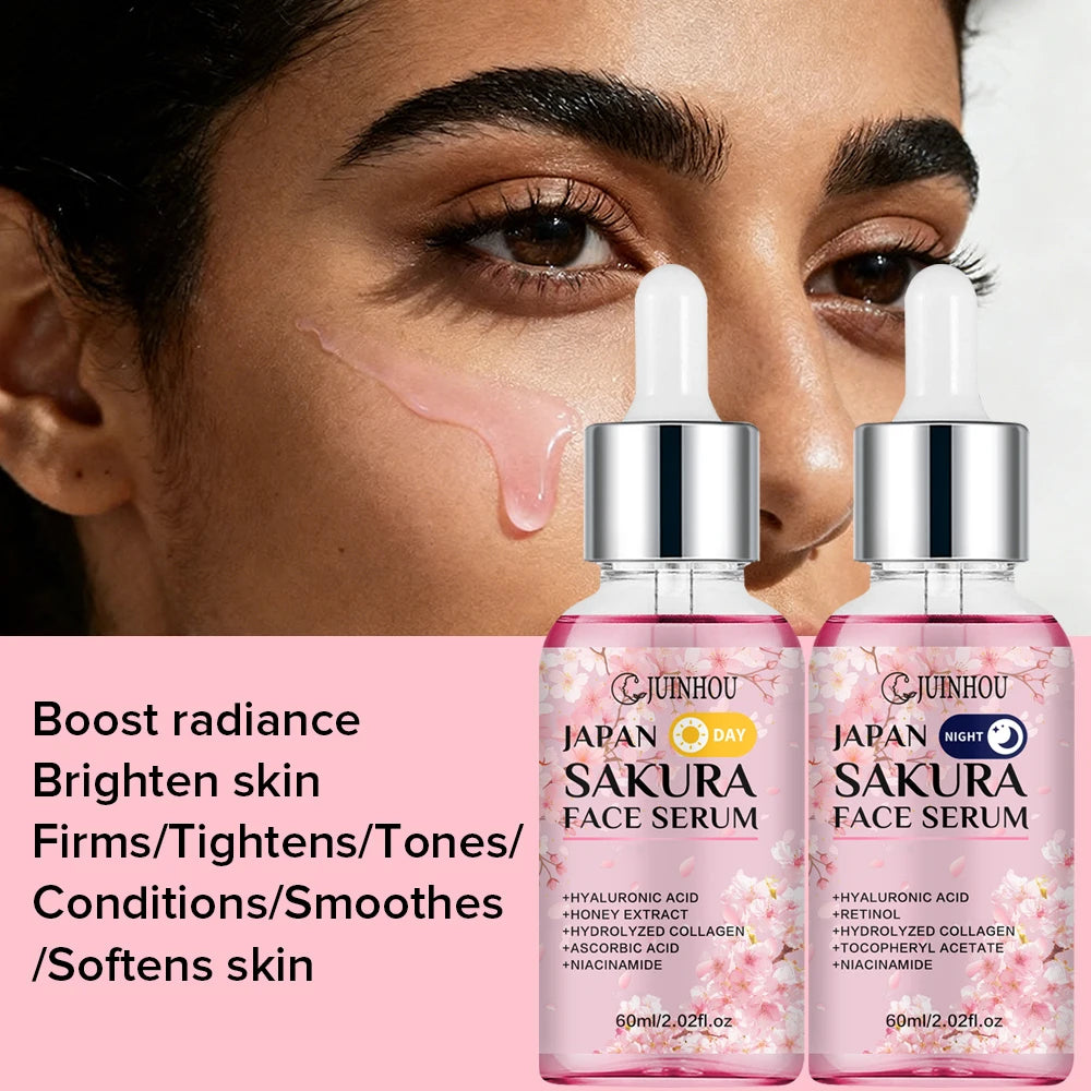 JUINHOU 2PCS Sakura Niacinamide Retinol Day&Night Surem Hydrating Moisturizing for Sensitive Skin Anti-Dryness Skin Gentle Formu