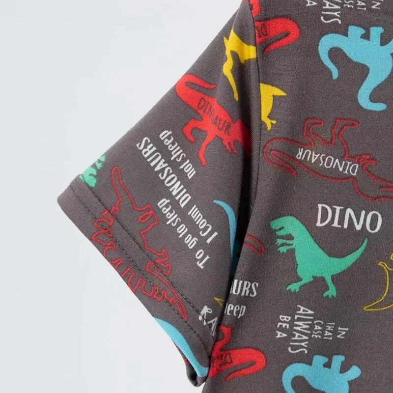 2 Pcs Summer Children's Fun Printed Shorts Short Sleeve Suit Boy Colorful Dinosaur Top Girl Sweet And Lovely Elastic Waist Short