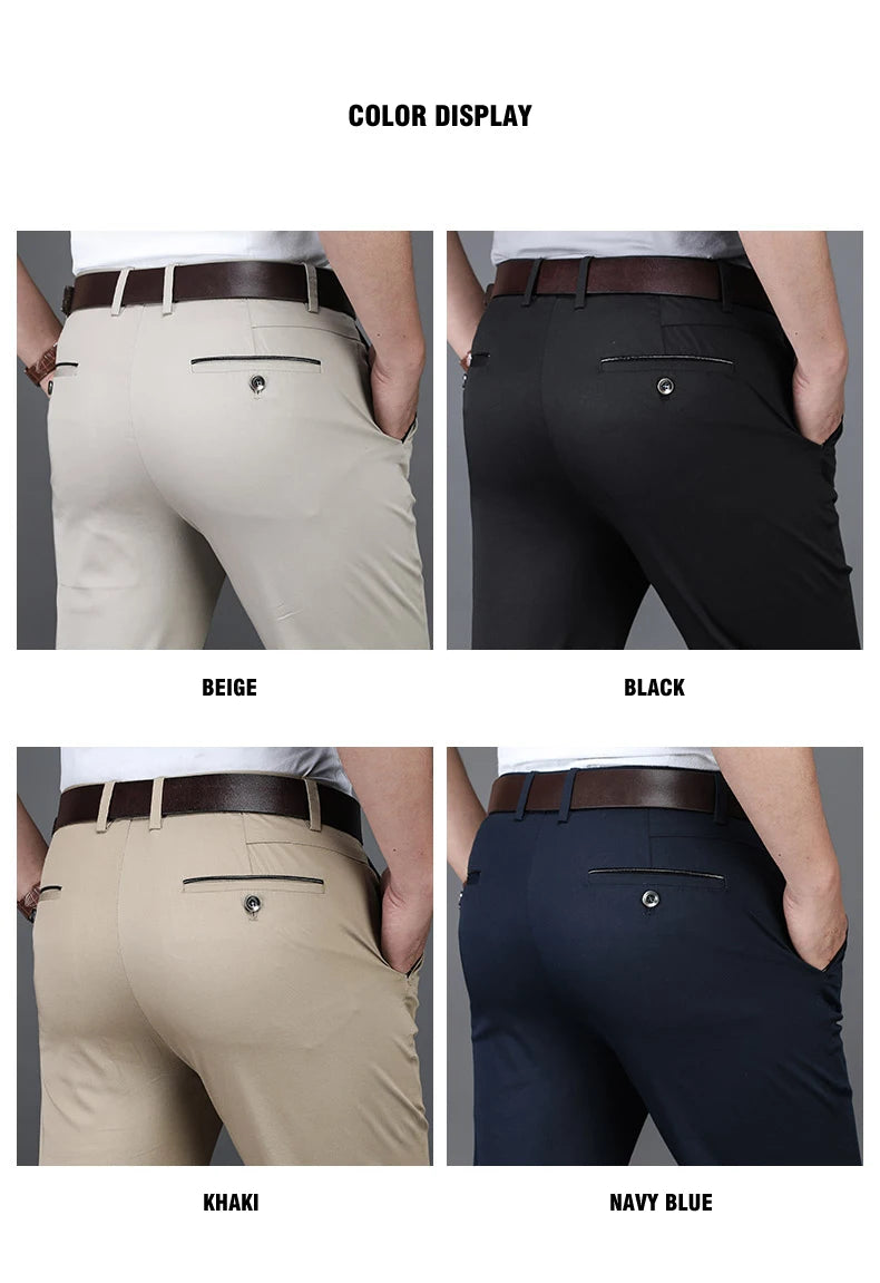Classic Style Summer Men's Thin Cotton Casual Pants Business Fashion Stretch Loose Straight Beige Trousers Male Brand Clothes