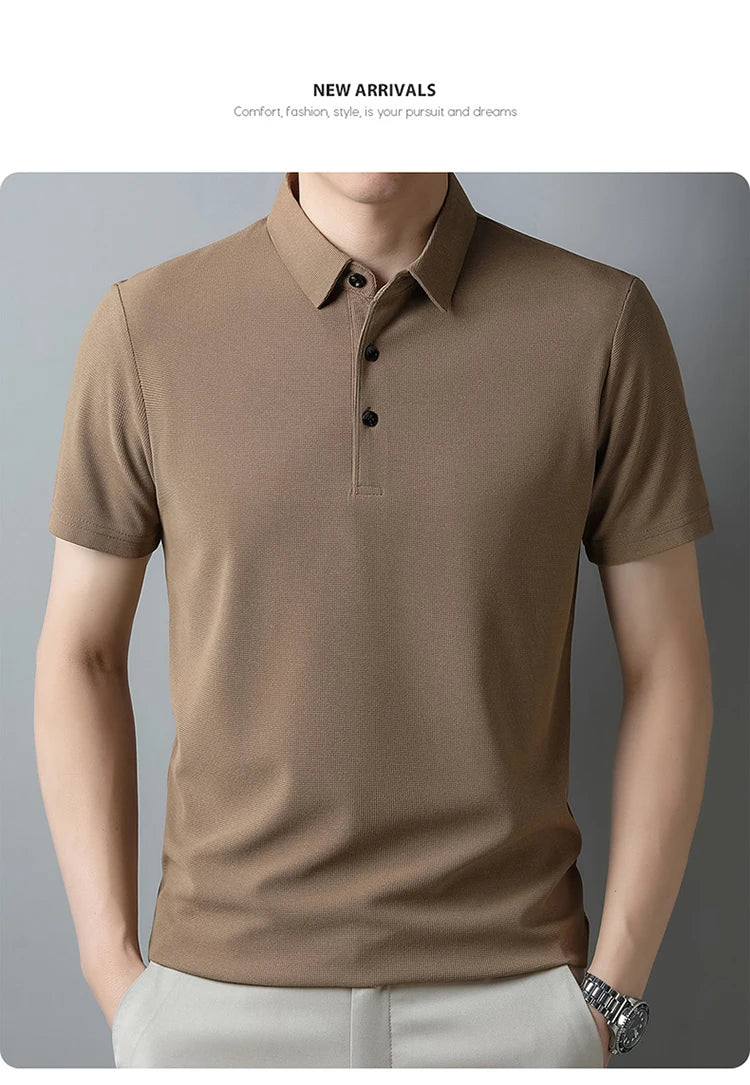 New Men's Casual Waffle Short Sleeve Polo Shirt Fashion Solid Color Top