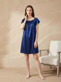 Women's 100% Mulberry Silk Sleep Dress Short Sleeve Summer Spring New Arrival Loose Solid Color Embroidered Doll Sleepwear
