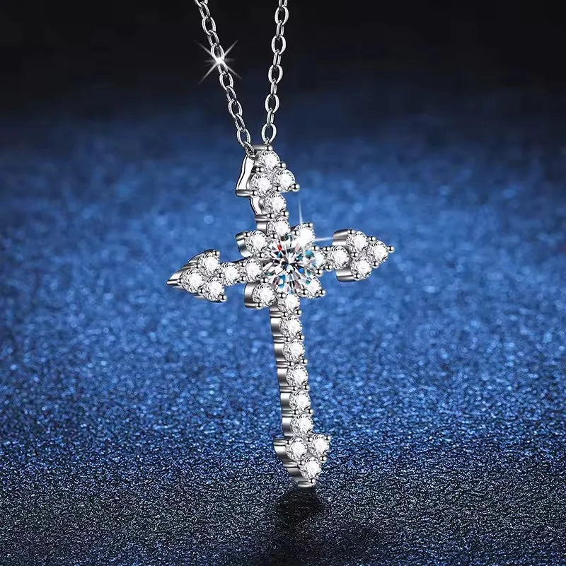 Real Moissanite Diamond Cross Pendant Necklace 1Ct D Color S925 Sterling Silver Fine Jewelry Colar De Prata For Women'S Pe021