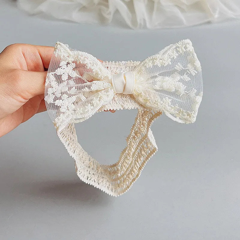 White Lace Bow Baby Headbands for Girl Cute Bowknot Hair Band Elastic Infant Turban Newborn Headwear Baby Hair Accessories 머리띠