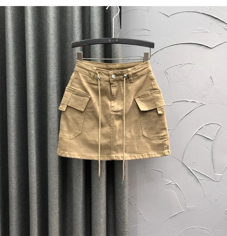 High Waist Slim Fit Denim Mini Skirt Women's Fashion Retro Style Short Skirts Summer Trendy Streetwear Polyester Fabric