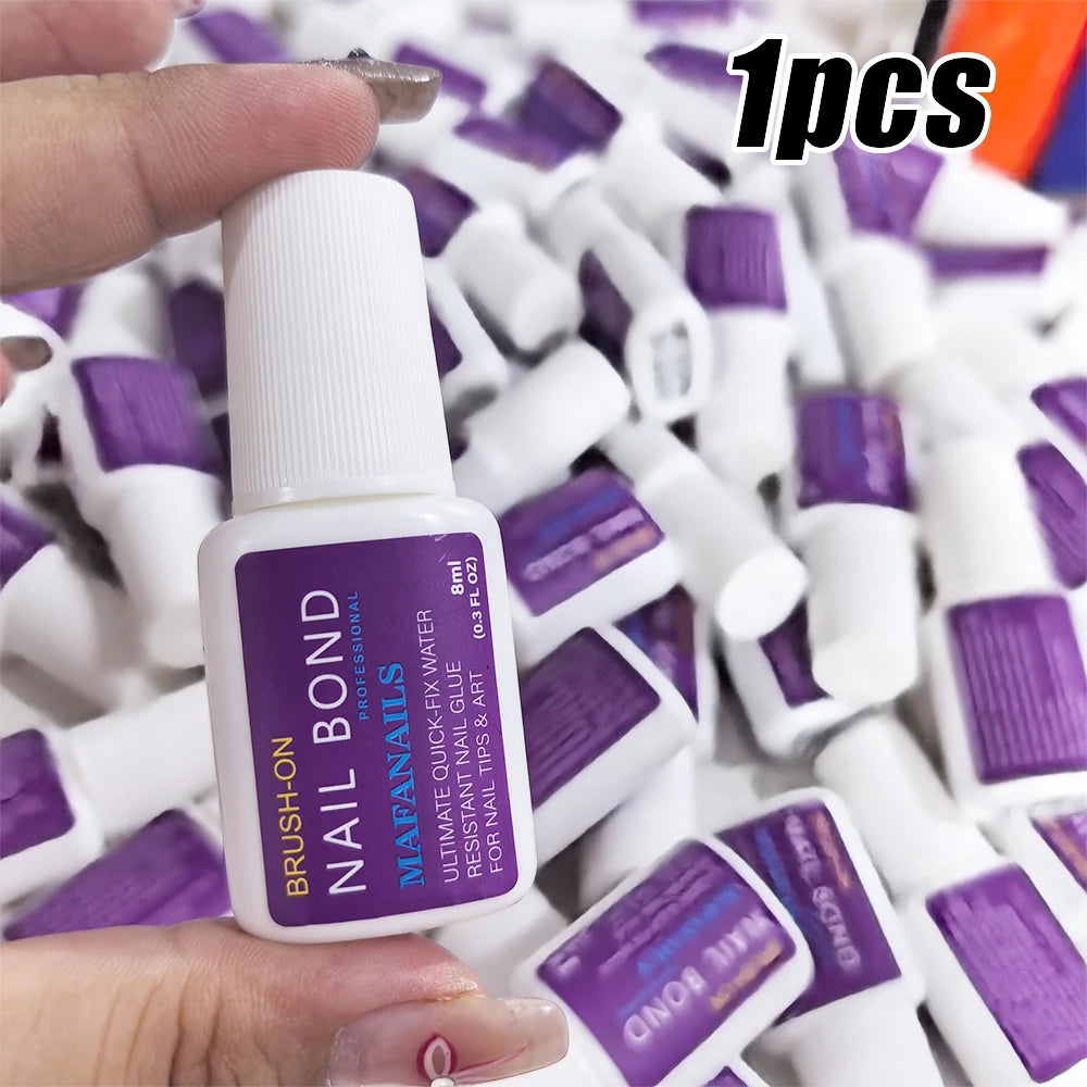 Pegamento de uñas con brocha de 8 g/botella para puntas de uñas acrílicas, adhesivo de larga duración, súper fuerte (7 g/unidad), adecuado para uso profesional.