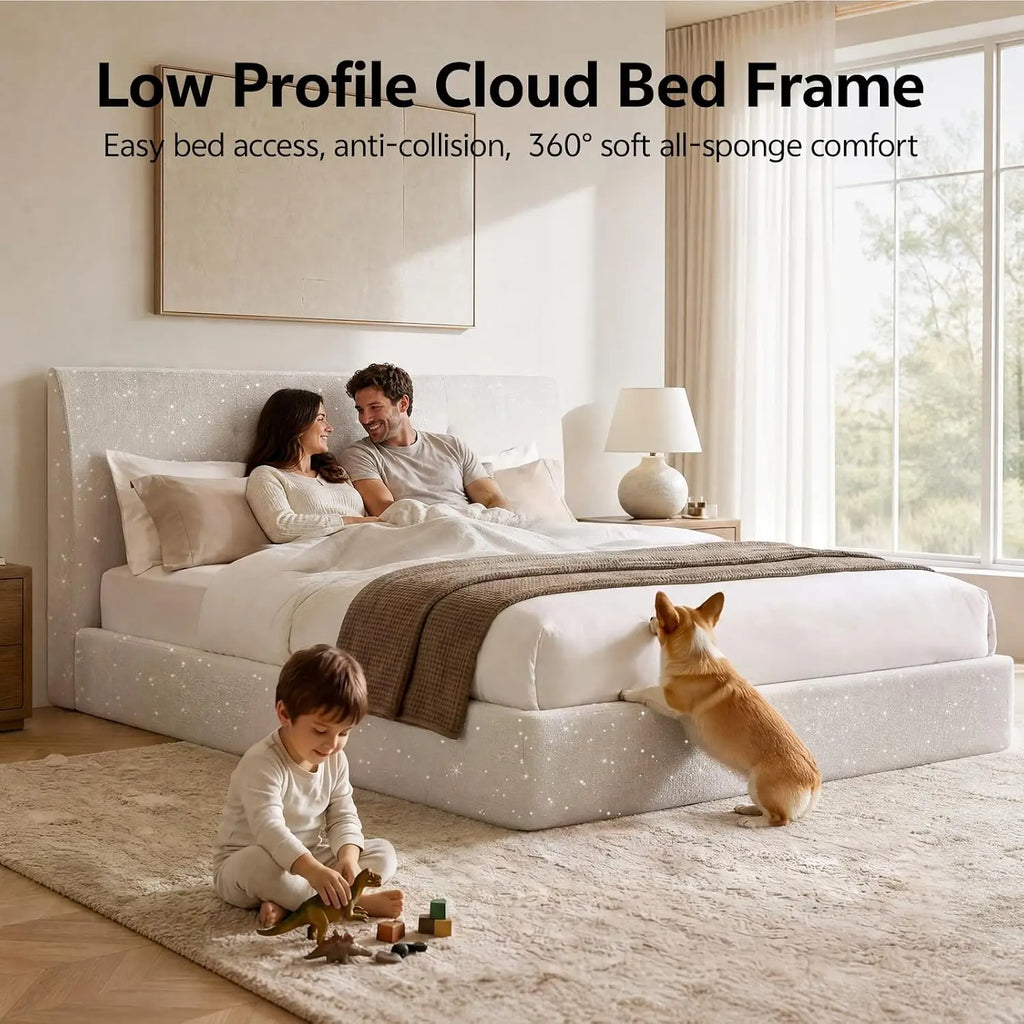 Queen Boneless Bed Frame and Headboard, Cloud Platform Bed, Assembly-Free | Upholstered Bed Frame with Headboard,, Customized