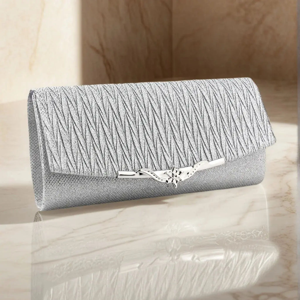 Golden Metal Shoulder Envelope Design Women Evening Bags Ruched Fashion Glitter Clutch Handbags