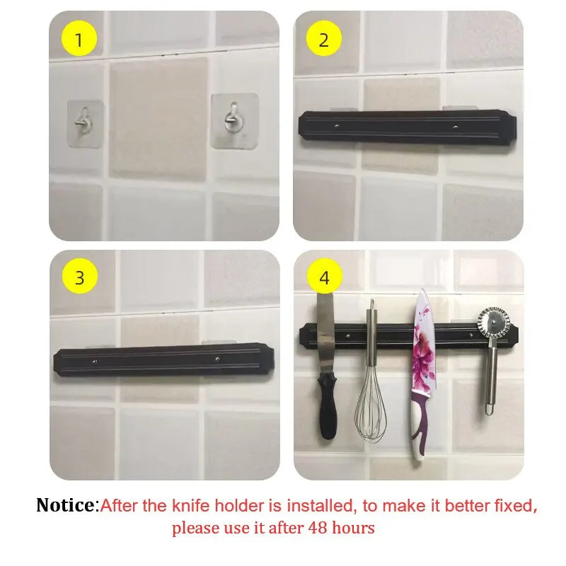 Soporte magnético para cuchillos, montado en la pared de la cocina, herramientas, absorbente, estante simple multifuncional, tira de plástico