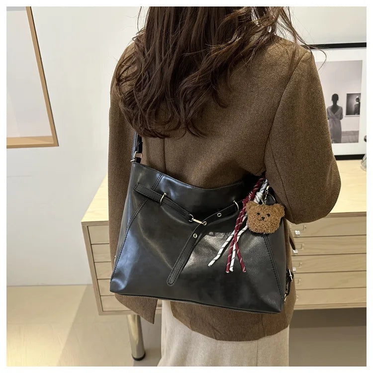 Vintage Large Capacity Women's Shoulder Bag Fashion Backpacks Pu Leather Ladies Crossbody Bag Female Commuter Tote Handbags