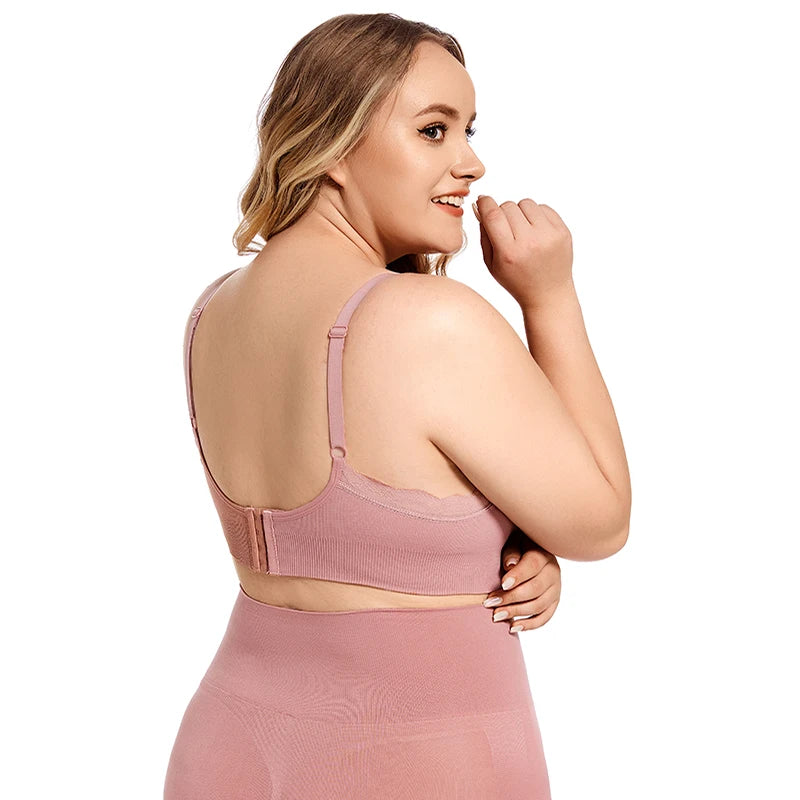 Plus Size Wireless Front Open Nursing Bra Soft Lace Breathable Seamless Maternity Breastfeeding Bras Maternal Support Pregnant