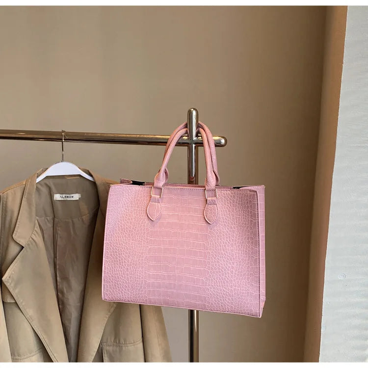 Spring 2025 Large Capacity Fashionable Handbag Casual Commuting Trendy Crocodile Pattern Tote Bag Street Style PU Material