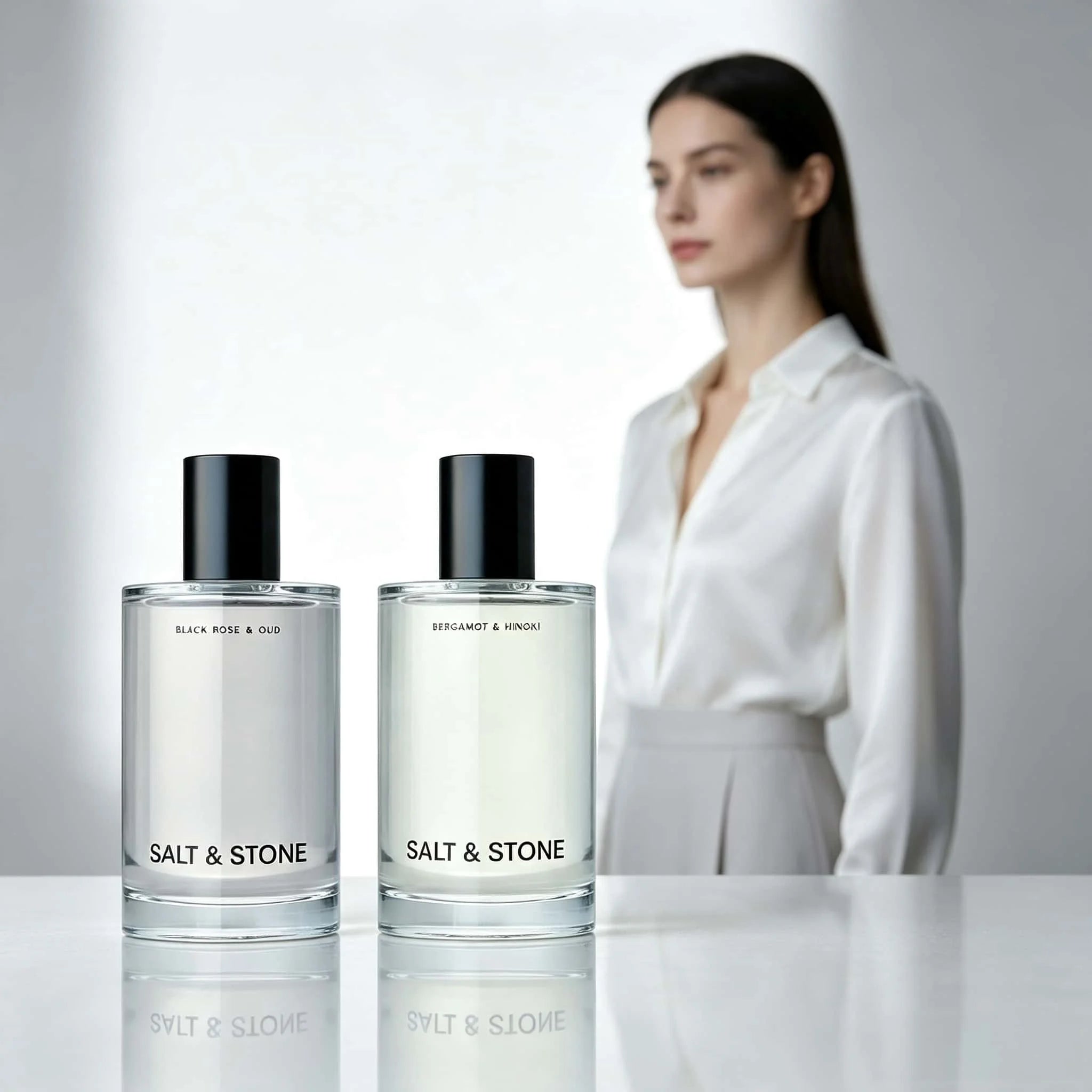 Salt & Stone Eau de Parfum 2 Pack, Black Rose & Oud & Bergamot & Hinoki Scent, Simple Clear Bottle Long Lasting Unisex Cologne, Daily Neutral Fragrance Gift for Men Women