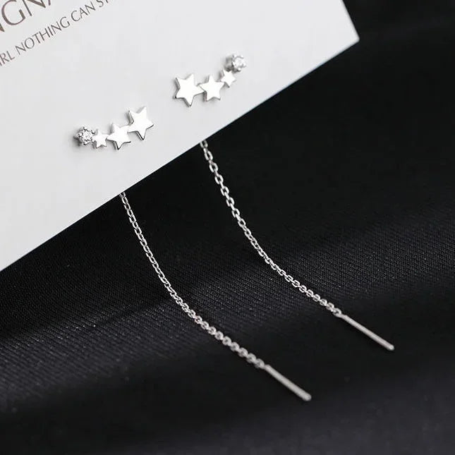 Rose Gold Threader Drop Earrings for Women Long Hanging Zircon Crystal Piercing Jewelry