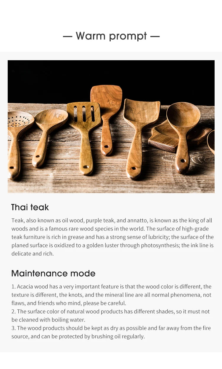 Cucharas de madera para cocinar de 9 piezas, utensilios de madera para cocinar con soporte para utensilios, juego de utensilios de cocina de madera de teca