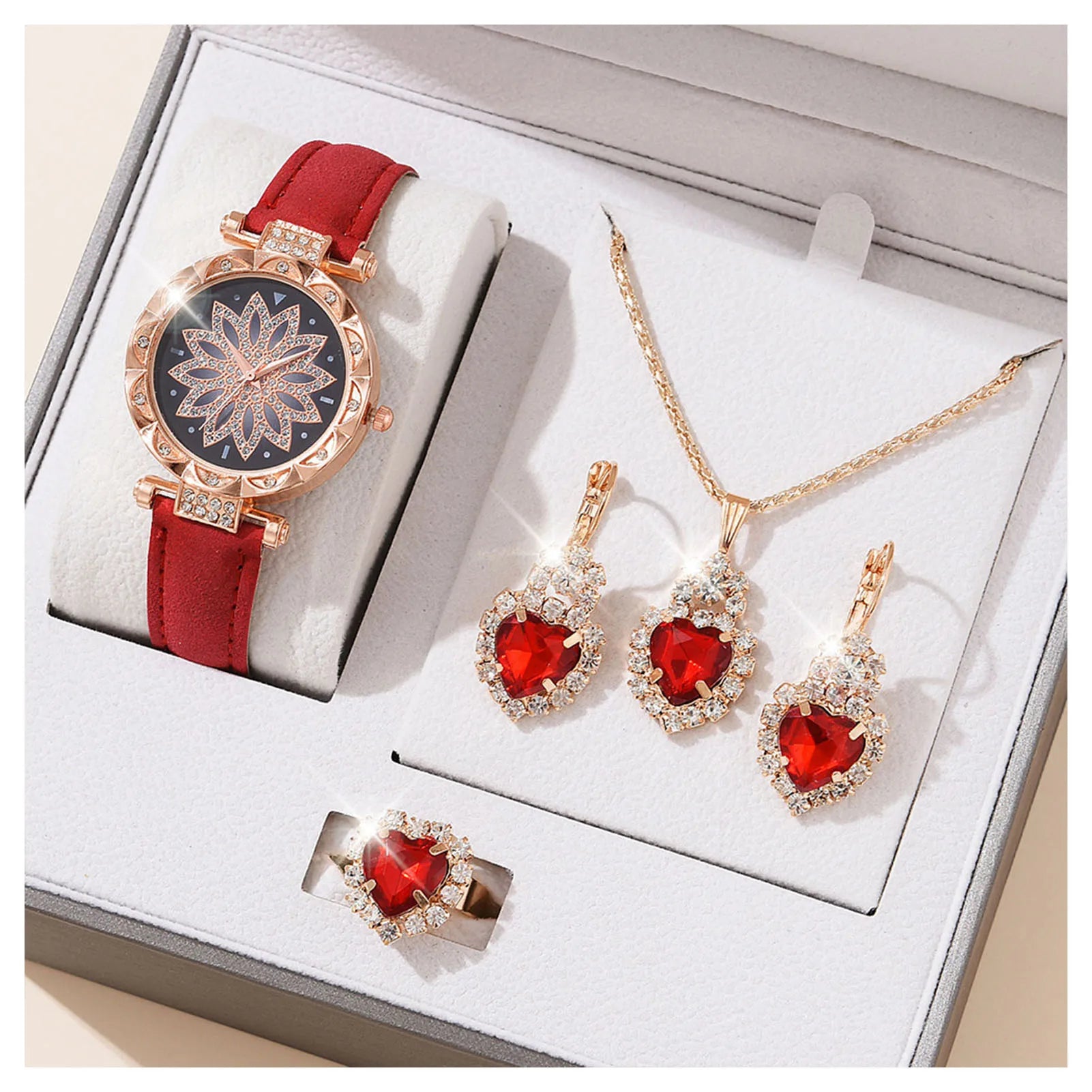 Watches Sets Gifts For Women'S Crystal Bling Wristwatch Jewelry Kit For Mom Wife Girlfriend