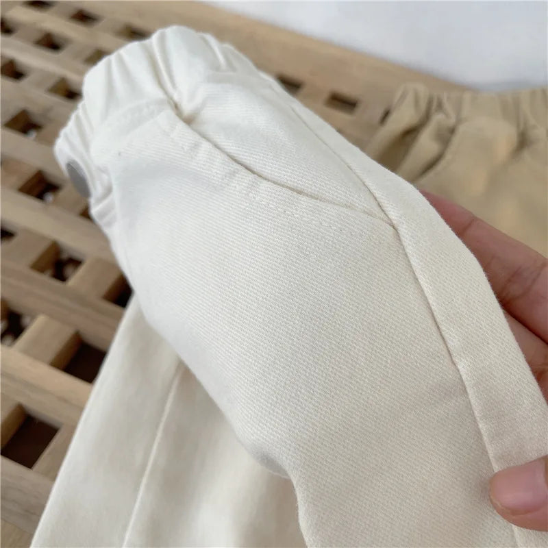2-7Y New Autumn Casual Pants Solid Color Elastic Waist Pants with Side Pockets for Boys Girls Cotton Trousers Daily