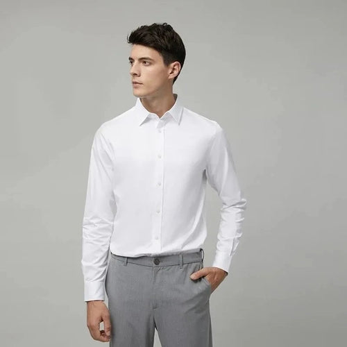 Bamboo Fiber AntiWrinkle Mens Long Sleeve Dress Shirt Slim Fit For Business Professionals