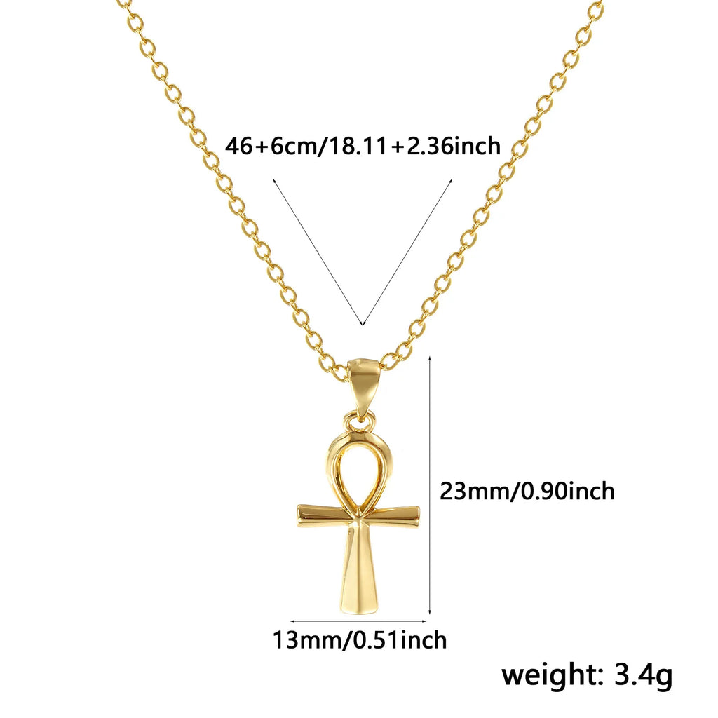 Religious Key Of Life Ankh Egyptian Cross Pendant Charm Necklace Brass 46Cm(18.1") + 6Cm(2.4"), For Women'S Hollow Retro