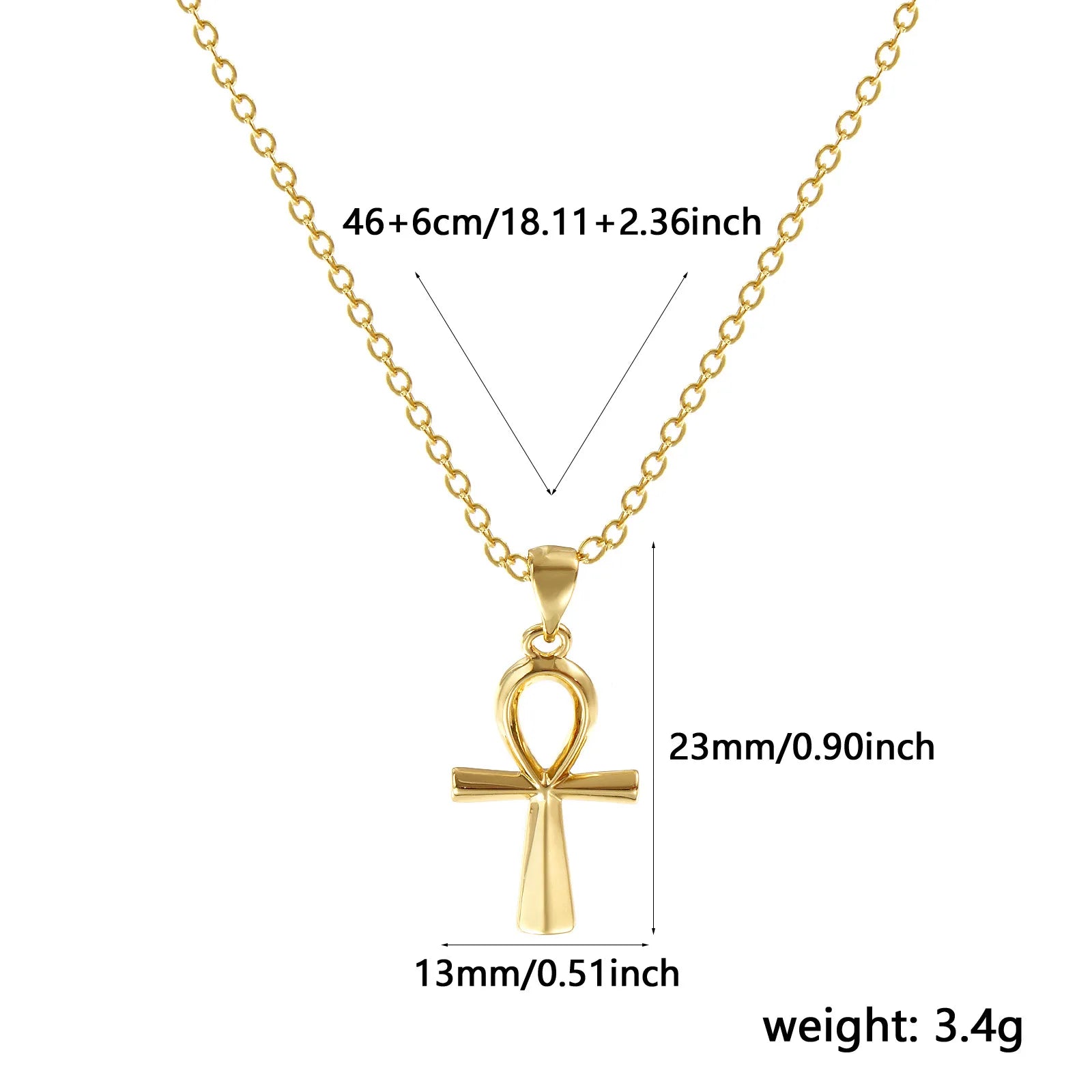 Religious Key Of Life Ankh Egyptian Cross Pendant Charm Necklace Brass 46Cm(18.1") + 6Cm(2.4"), For Women'S Hollow Retro