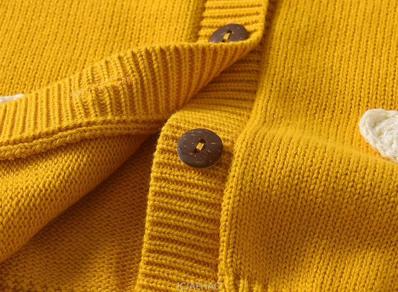 Teen Girl Clothes 2025 Children New Korean Cardigan Girls Knit Jacket Spring Autumn Outfit Style Costume Handmade Heart DIY Kids