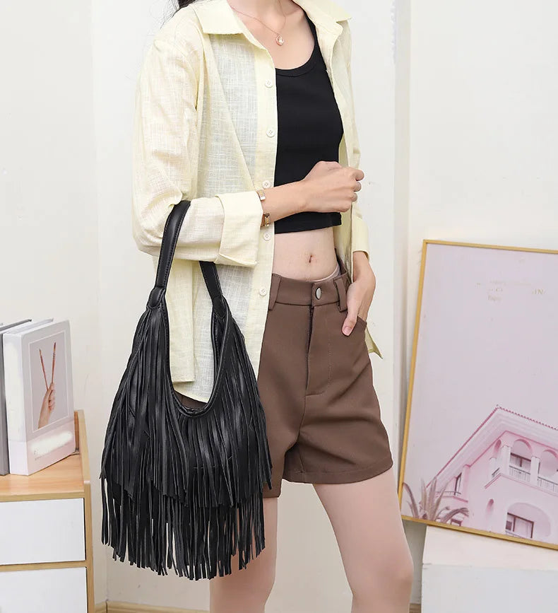 Long Tassels Women handbag Fashion Shoulder Bags for ladies hand bag Soft PU leather casual hobos armpit bag female Tote
