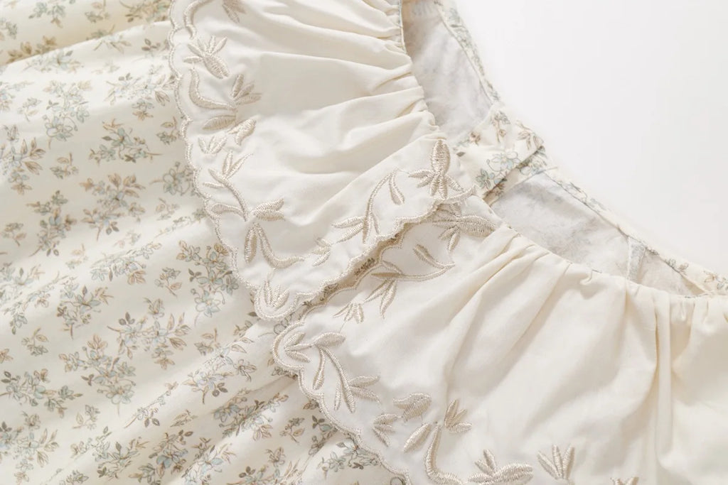 Children Girl Vintage Dress Spring Autumn Lace Turn Down Collar 2-8Y Princess Dress Fragment Flower Long Sleeve Baby Girls Dress