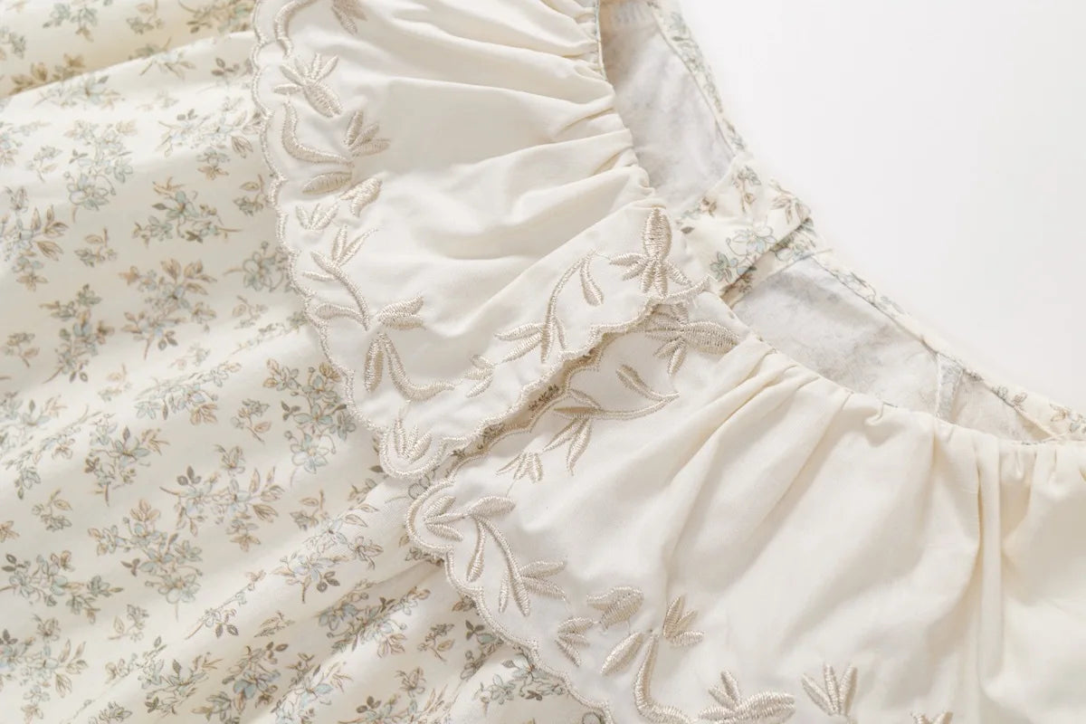 Children Girl Vintage Dress Spring Autumn Lace Turn Down Collar 2-8Y Princess Dress Fragment Flower Long Sleeve Baby Girls Dress