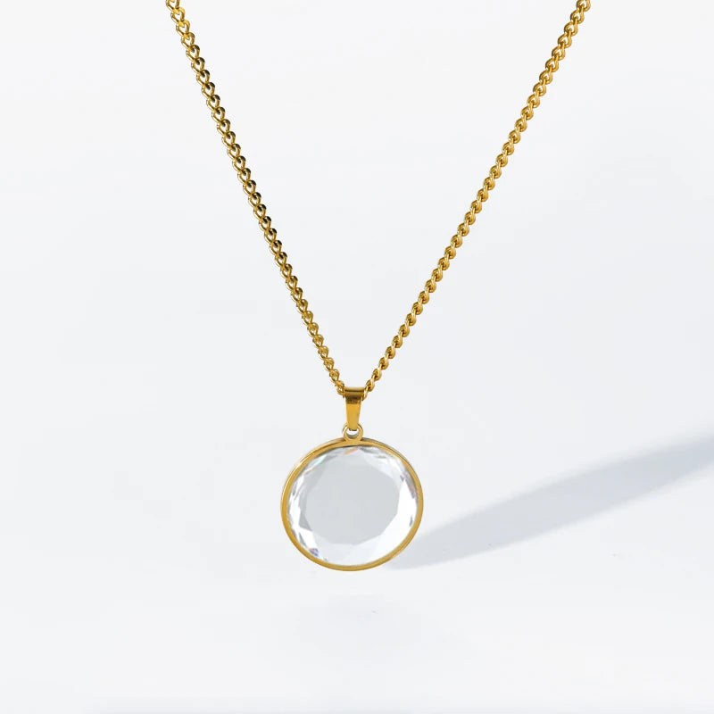 Eilieck 316L Stainless Steel Round Colored Crystal Pendant Necklace For Women'S New Trend Choker Clavicle Chain Jewelry