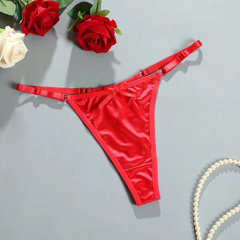Sexy Women's Satin Soft G-Strings Thongs T-Panties Low Waist Bow Briefs Shorts Comfortable Female Underwear Трусы Женские