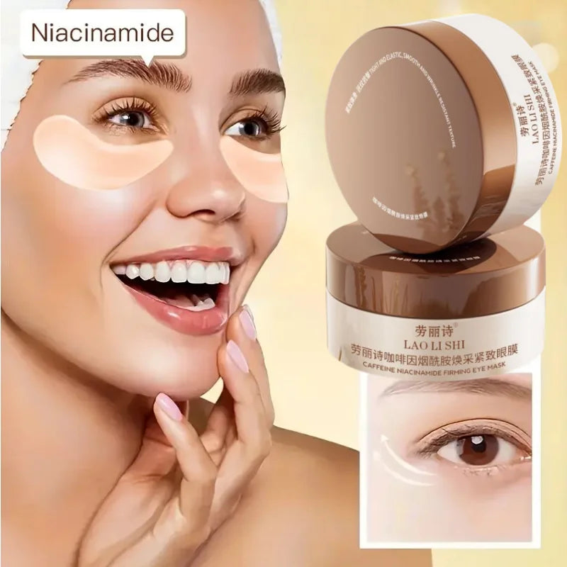 A Box of 60 Caffeine and Niacinamide Revitalizing and Firming Eye Masks, One Mask Can Be Used for the Entire Face, Releasing Eye Strain at Any Time, Moisturizing, Firming, Alcohol-Free, Suitable for All Skin Types, Unisex
