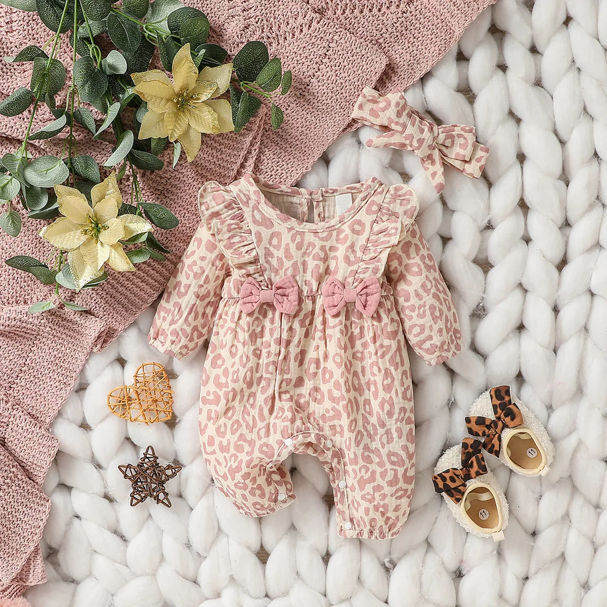 Mono de algodón con lazo para bebé niña, manga larga, conjunto de verano para uso diario