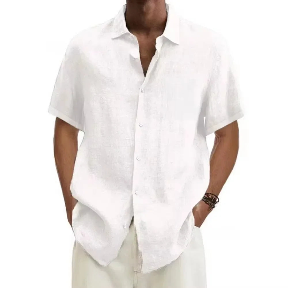 New Summer Men's Short-sleeved Shirt Cotton Linen Breathable Casual Lapel Buttons Business Casual Shirt
