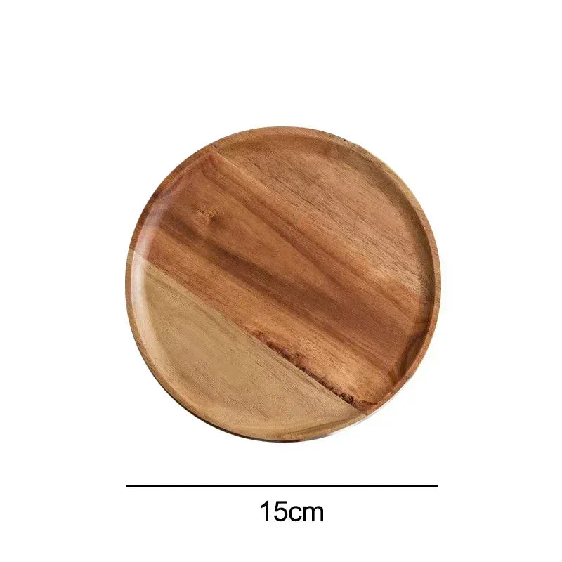 Acacia Wood Round Serving Plate - 15/20/25cm Wooden Tray