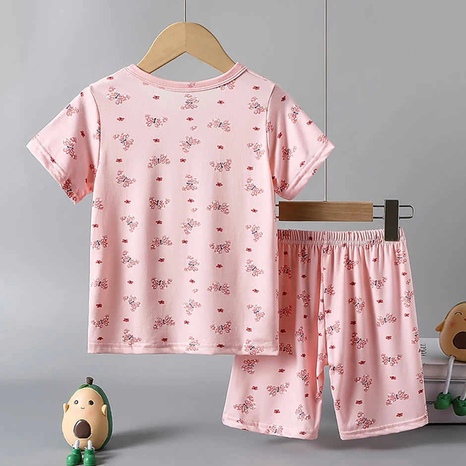 2/4-piece Summer And Autumn Children's Cute Cartoon Print Set For Boys And Girls Comfortable And Versatile Short Sleeved Shorts