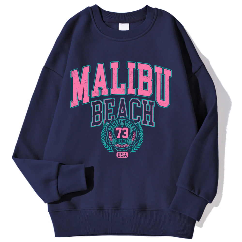 New York California Malibu Letter Sweatshirts Winter Women'S Casual Loose Hoodie Fleece Warm Crewneck Pullover Comfortable Clothes