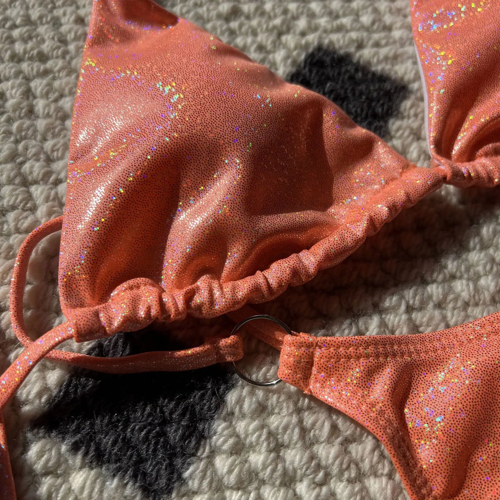 7 Colors Glitter Sparkling High Cut Halter Bikini Female Swimsuit Women Swimwear Two-pieces Bikini set Bather Bathing Suit Swim
