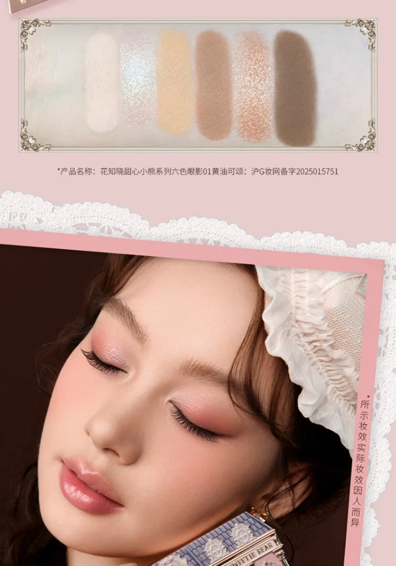Flowerknows SWEETIE BEAR COLLECTION 6 Color Eye Shadow Palette Long Lasting Glitter Shimmer Finish Eyeshadow Powder