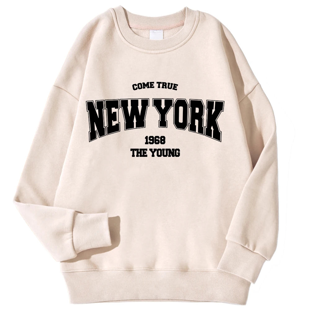New York California Malibu Letter Sweatshirts Winter Women'S Casual Loose Hoodie Fleece Warm Crewneck Pullover Comfortable Clothes