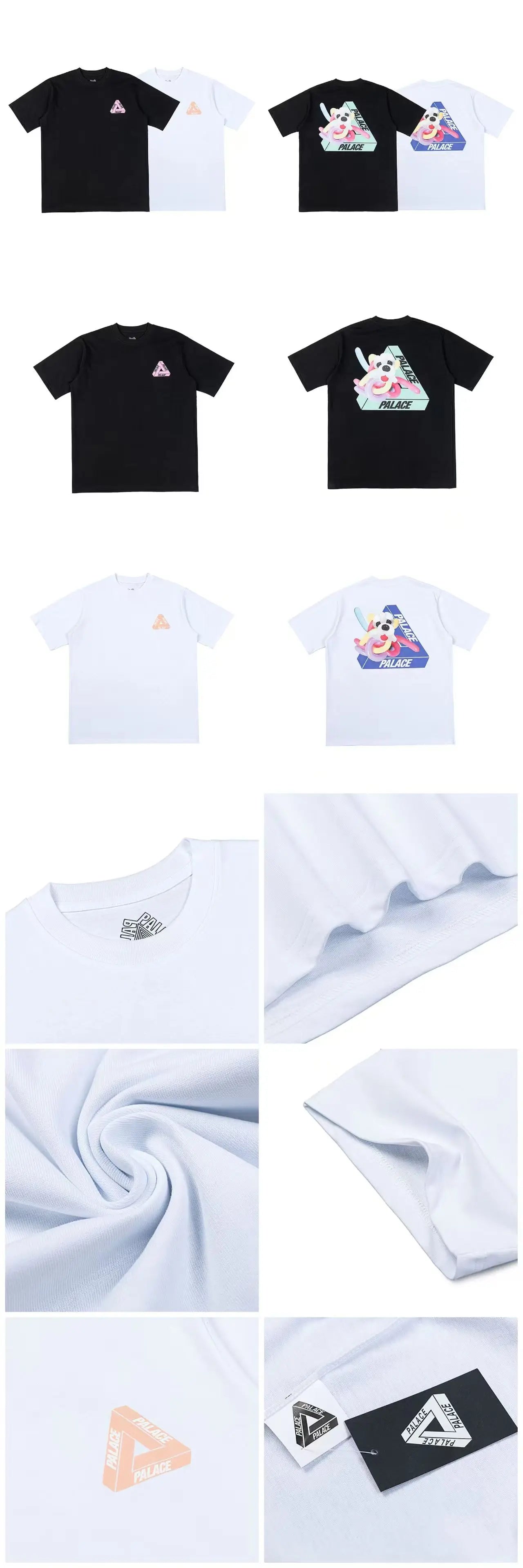 PALACE European and American trendy brand triangle print high-quality men's and women's casual pure cotton short sleeved T-shirt