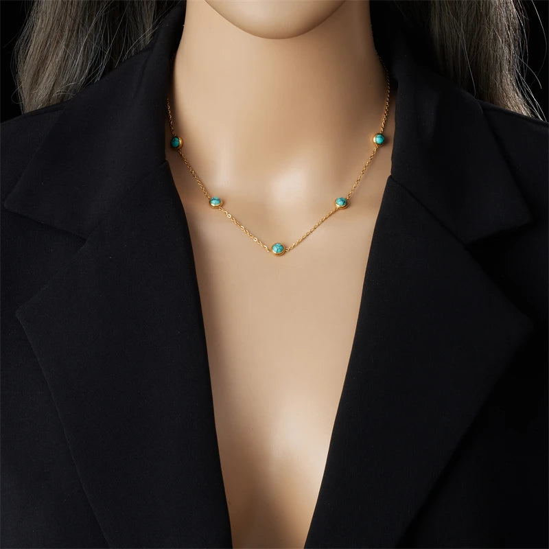 Dieyuro 316L Stainless Steel Turquoise Simplicity Necklace Earrings For Women'S 2024 New Fashion Jewelry Set Gifts